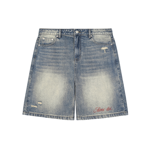 Faded Distressed Baggy Denim Shorts