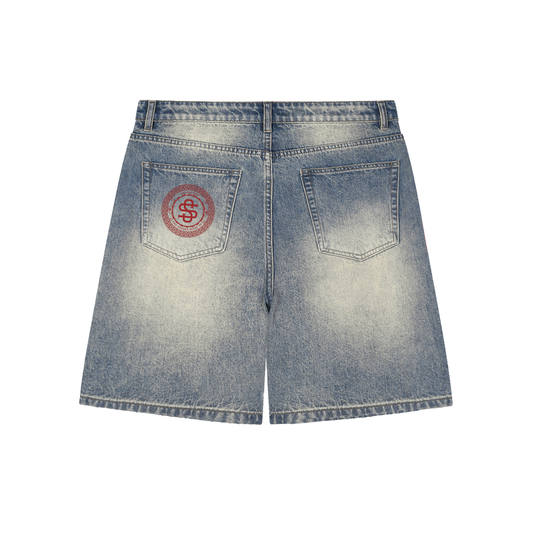 Faded Distressed Baggy Denim Shorts
